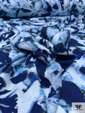 Abstract Painterly Printed Rayon Crepe - Navy / Sky Blue