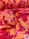 Abstract Painterly Printed Rayon Crepe - Berry Pink / Pink / Peachy Coral