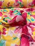 Bright Floral Printed Rayon Crepe - Yellow / Berry Pink / Jade