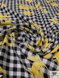 Gingham and Floral Stem Silhouette Printed Rayon Crepe - Yellow / Black / White