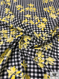 Gingham and Floral Stem Silhouette Printed Cotton Lawn - Yellow / Black / White