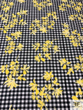 Gingham and Floral Stem Silhouette Printed Cotton Lawn - Yellow / Black / White