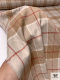 Italian Plaid Wool Blend Brushed Flannel Jacket Weight - Beige / Tan / Burnt Red