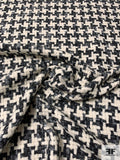 Italian Basketweave Houndstooth Wool Blend Jacket Weight - Ivory / Grey / Black