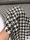 Italian Basketweave Houndstooth Wool Blend Jacket Weight - Ivory / Grey / Black