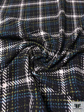 Italian Plaid Wool Blend Jacket Weight - Black / Off-White / Turquoise / Lime