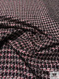 Italian Houndstooth Pattern Stiff Tweed - Black / Red / Off-White