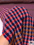 Italian Basketweave Plaid Lightweight Wool Coating - Royal / Red / Caramel / White