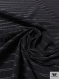 Slightly Textured Horizontal Striped Cotton Blend Taffeta - Black / Grey / Muted Silver