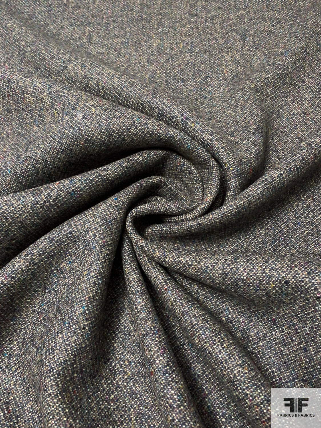 Italian 2-Ply Double Faced Speckled and Twill Weave Wool Coating - Ecru / Blue / Grey