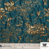 Floral Metallic Brocade fabric in Gold/Peacock Blue