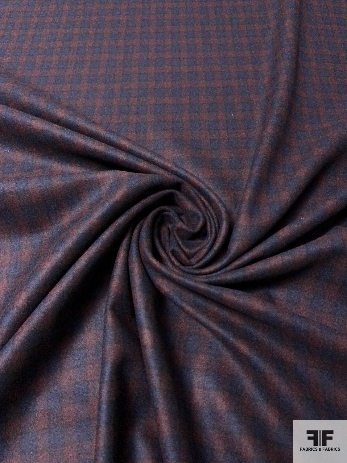 Italian Gingham Plaid Wool Suiting - Navy / Merlot