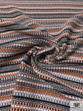 Italian Loosely Woven Striped Spring Suiting with Mechanical Stretch - Orange / Black / White