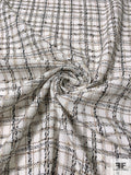 Italian Textured Plaid Lightweight Tweed Suiting - Off-White / Black / Dark Ecru