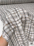 Italian Textured Plaid Lightweight Tweed Suiting - Off-White / Black / Dark Ecru