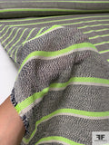 Italian Striped Loosely Woven Cotton Suiting - Neon Green / Navy / Ivory