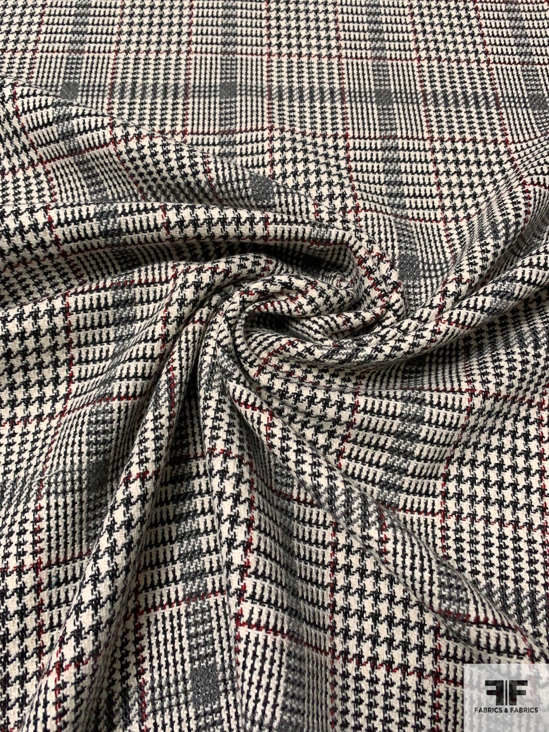 Italian Glen Plaid Virgin Wool Lightweight Coating - Cream/Black/Grey/Burgundy | FABRICS & FABRICS Fabrics & Fabrics Italian Glen Plaid Virgin Wool Lightweight Coating - Cream/Black/Grey/Burgundy | FABRICS & FABRICS Fabrics & Fabrics