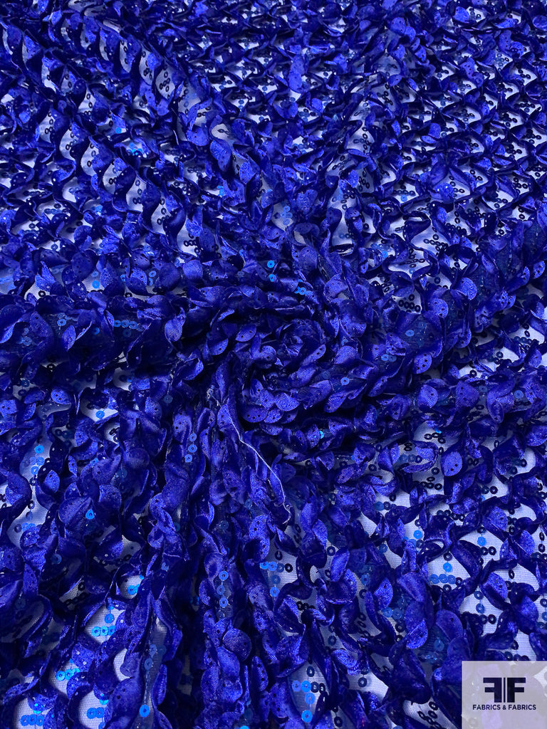 3D Ruffle Work and Sequins on Tulle - Royal Blue | FABRICS & FABRICS ...