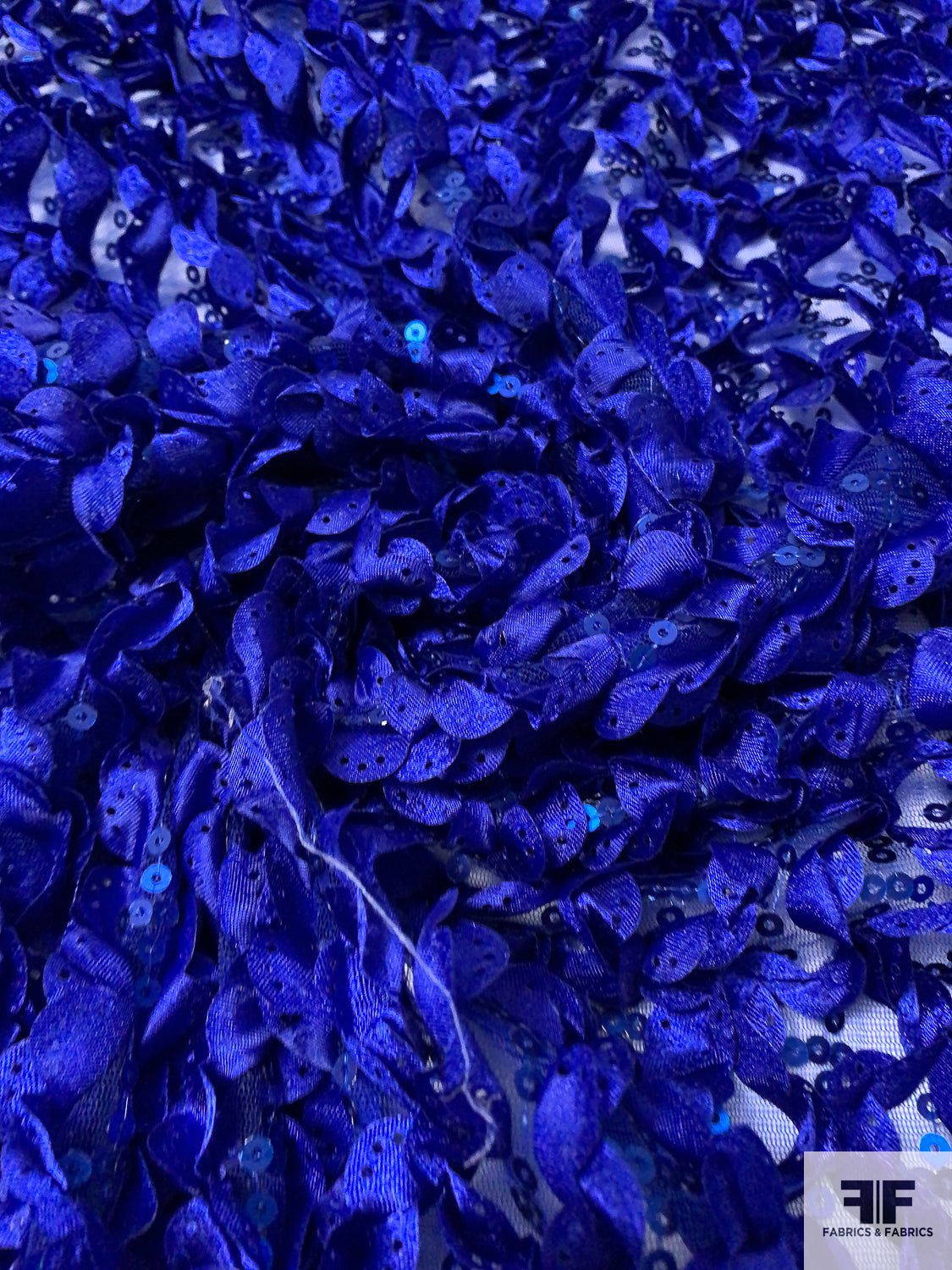 Blue Ruffles Fabric 3D Ruffle Work and Sequins on Tulle - Royal Blue | FABRICS & FABRICS ...