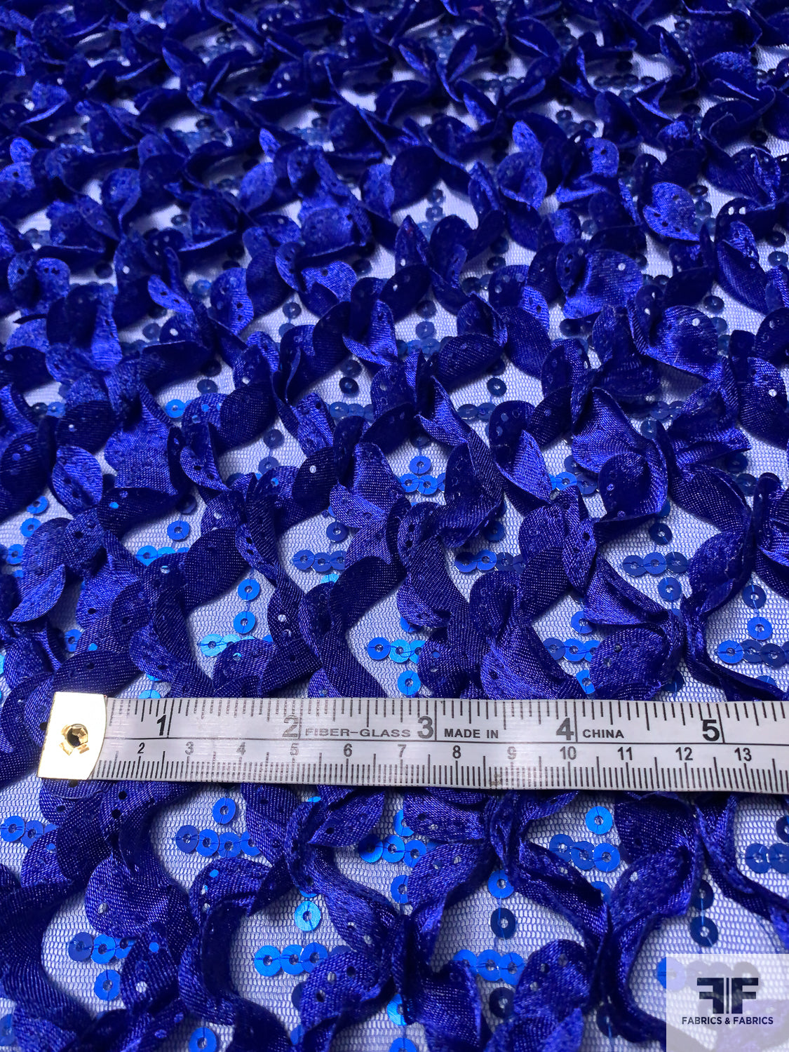 Blue Ruffles Fabric 3D Ruffle Work and Sequins on Tulle - Royal Blue | FABRICS & FABRICS ...