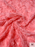 3D Ruffle Work Peonies on Tulle - Pink Salmon