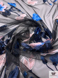 Floral Embroidered Tulle - Blue / Soft Pink / Black