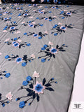 Floral Embroidered Tulle - Blue / Soft Pink / Black