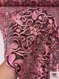 Double-Scalloped Lace with Leaf Vine Embroidery - Rouge Pink / Black