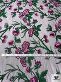 Romantic Floral Embroidered Tulle - Orchid Purple / Green / Black
