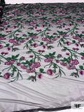 Romantic Floral Embroidered Tulle - Orchid Purple / Green / Black