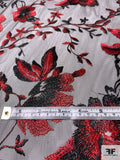 Vine Floral Embroidered Tulle - Red / Black