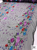 Floral Embroidered Point D'Esprit Tulle with Sequins Detailing - Turquoise / Red / Orchid / Black