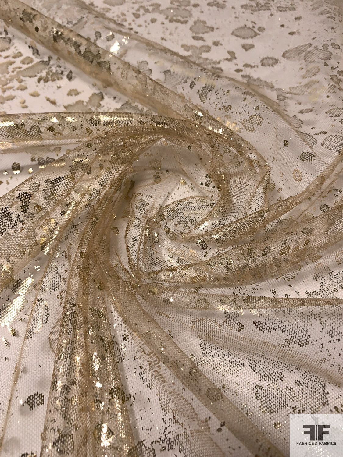 Italian Abstract Foil Printed Fine Tulle - Gold / Champagne