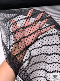 Polka Dot Flocked and Stripe Embroidered Fine Tulle - Black