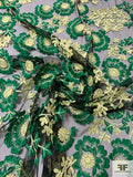 Double-Scalloped Floral Embroidered Tulle - True Green Pale Lime / Black