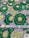 Double-Scalloped Floral Embroidered Tulle - True Green Pale Lime / Black