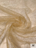 Italian Floral Grid Fine Stitch Embroidered Tulle - Antique Gold