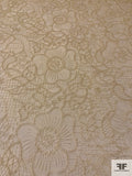 Italian Floral Grid Fine Stitch Embroidered Tulle - Antique Gold