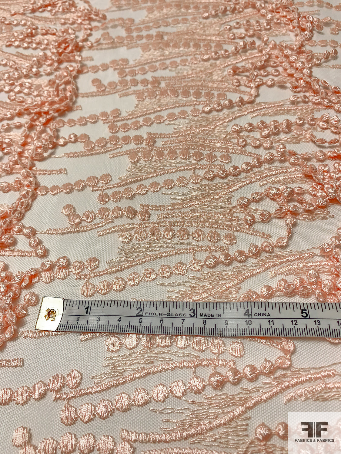Double-Scalloped Dangle Dot Embroidered Tulle - Light Peach