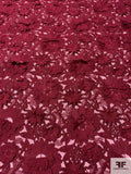 3D Floral Heavily Embroidered Tulle - Maroon