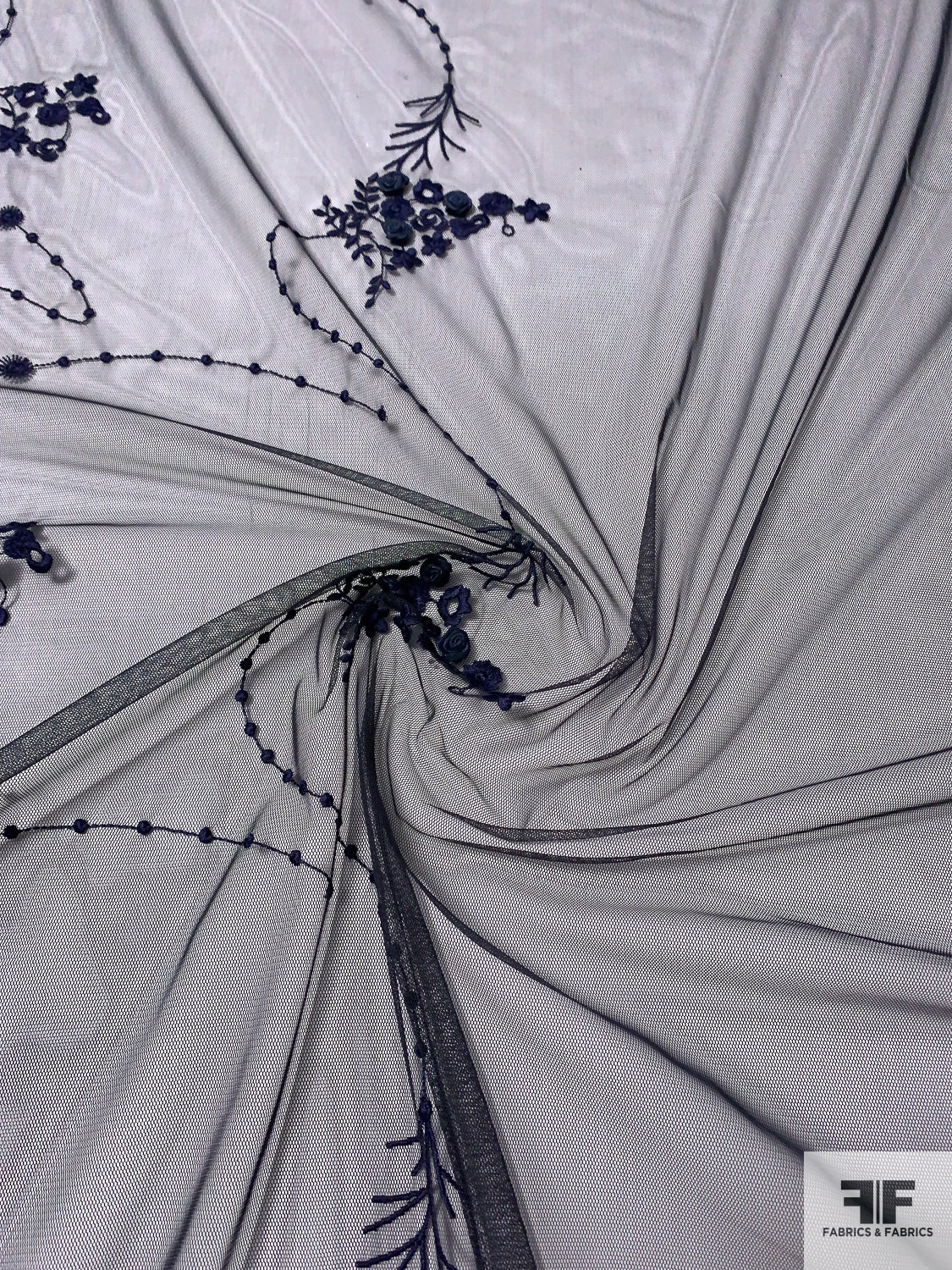 Patterned Tulle French Scalloped Border Pattern Trailing Floral Embroidered Tulle with ...