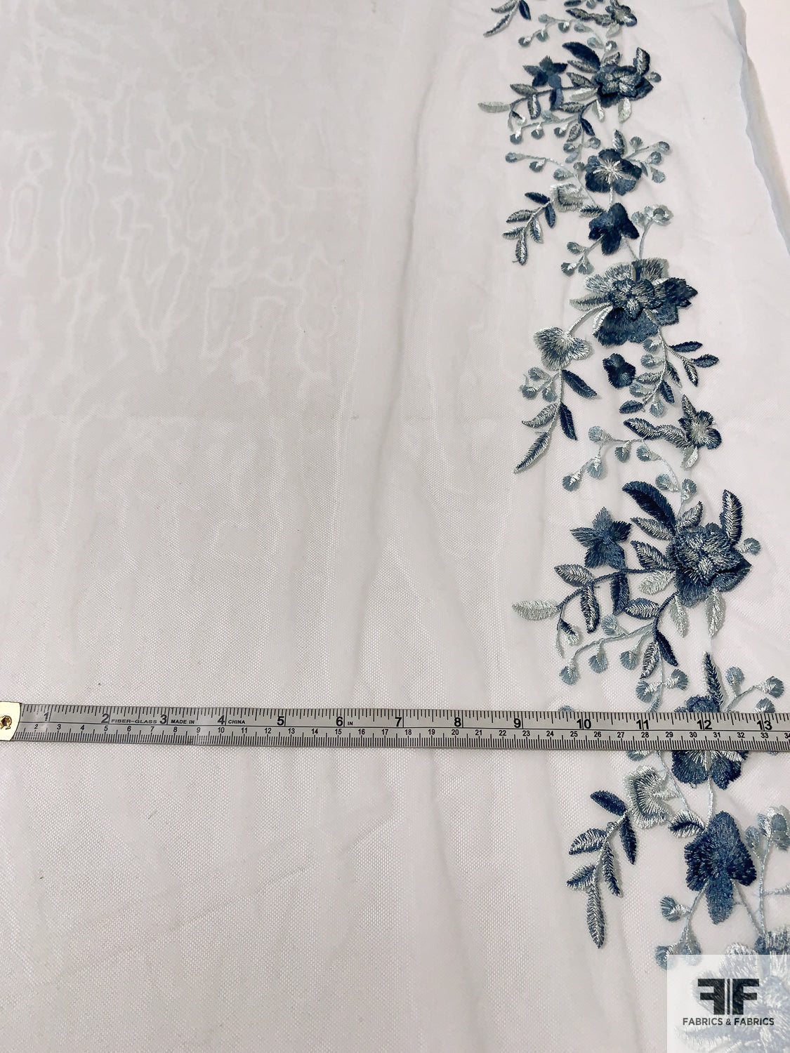 Border Pattern Floral Embroidered Tulle - Frost Sky / Dusty Blue / Grey