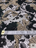 French Double-Scalloped Floral Ribbon Embroidered Lace - Black / Beige