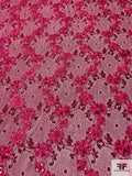 Floral Ribbon Embroidered Mesh Lace with Sequins - Berry Pink