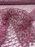 French Scalloped Mesh Lace with Lurex Cording - Orchid Pink / Silver