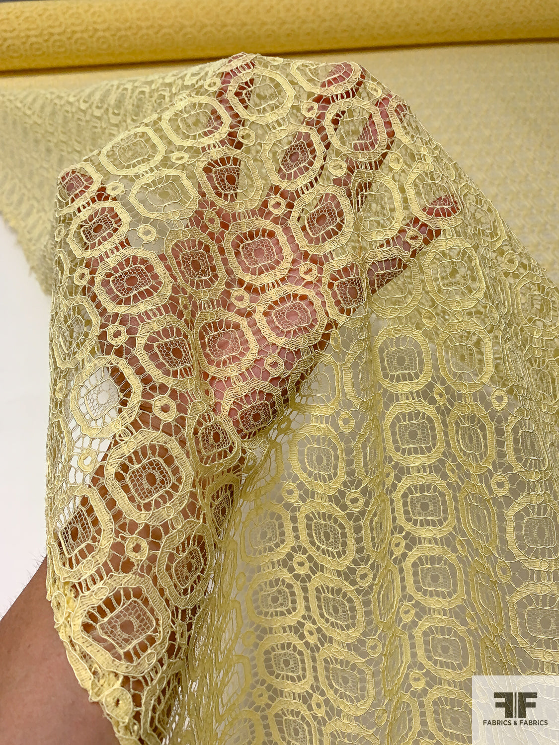 Geometric Lace Fabric with Metallic Finish • Promenade Fine Fabrics