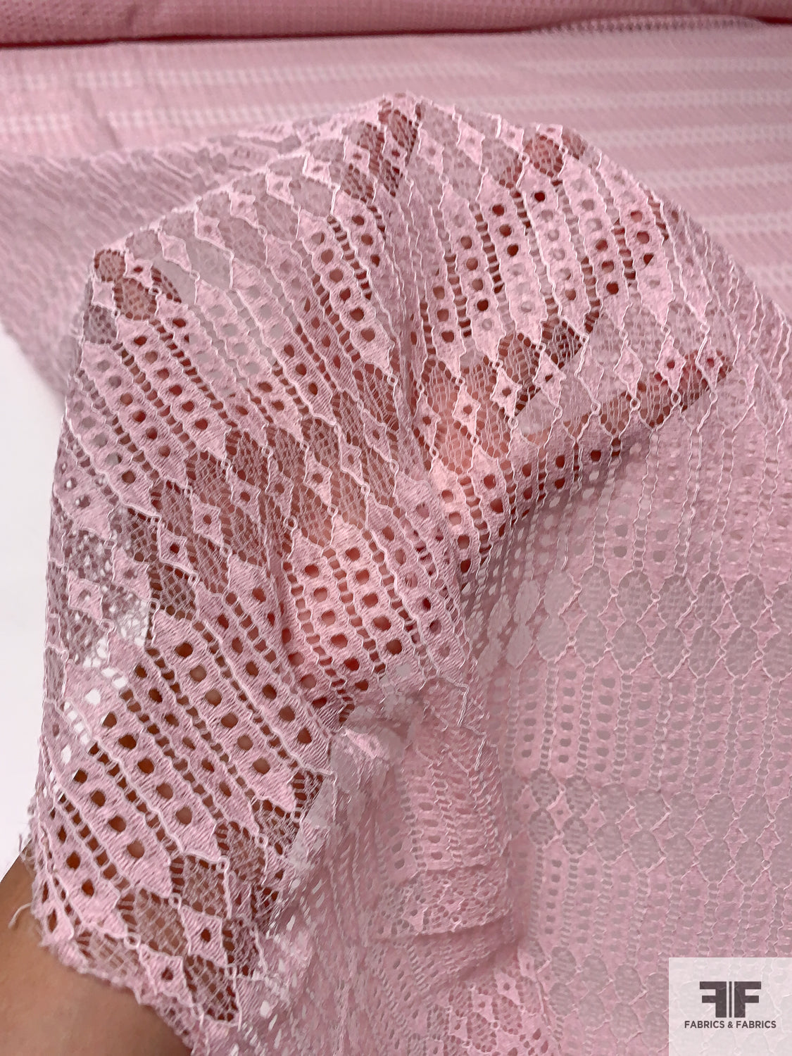 Italian Boho Striped Lace with Fine Cording - Baby Pink