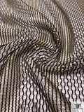 Striped Open-Weave Metallic Mesh Lace - Gold / Black / Off-White