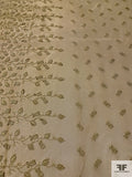 Scalloped Floral Border Pattern Embroidered Tulle with 3D Flowers - Muted Gold