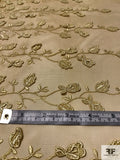 Scalloped Floral Border Pattern Embroidered Tulle with 3D Flowers - Muted Gold